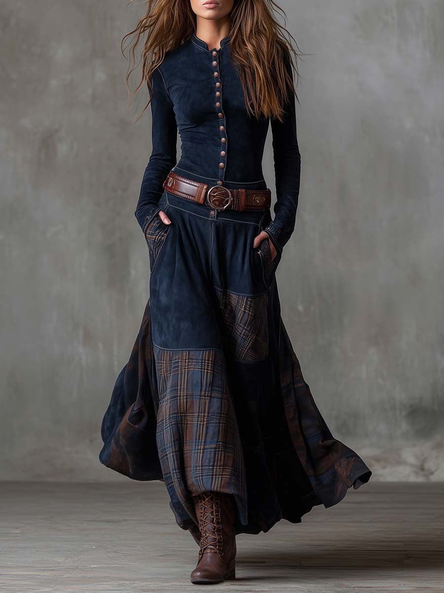 Livia – Maxi Vestido de Ante con Cinturón