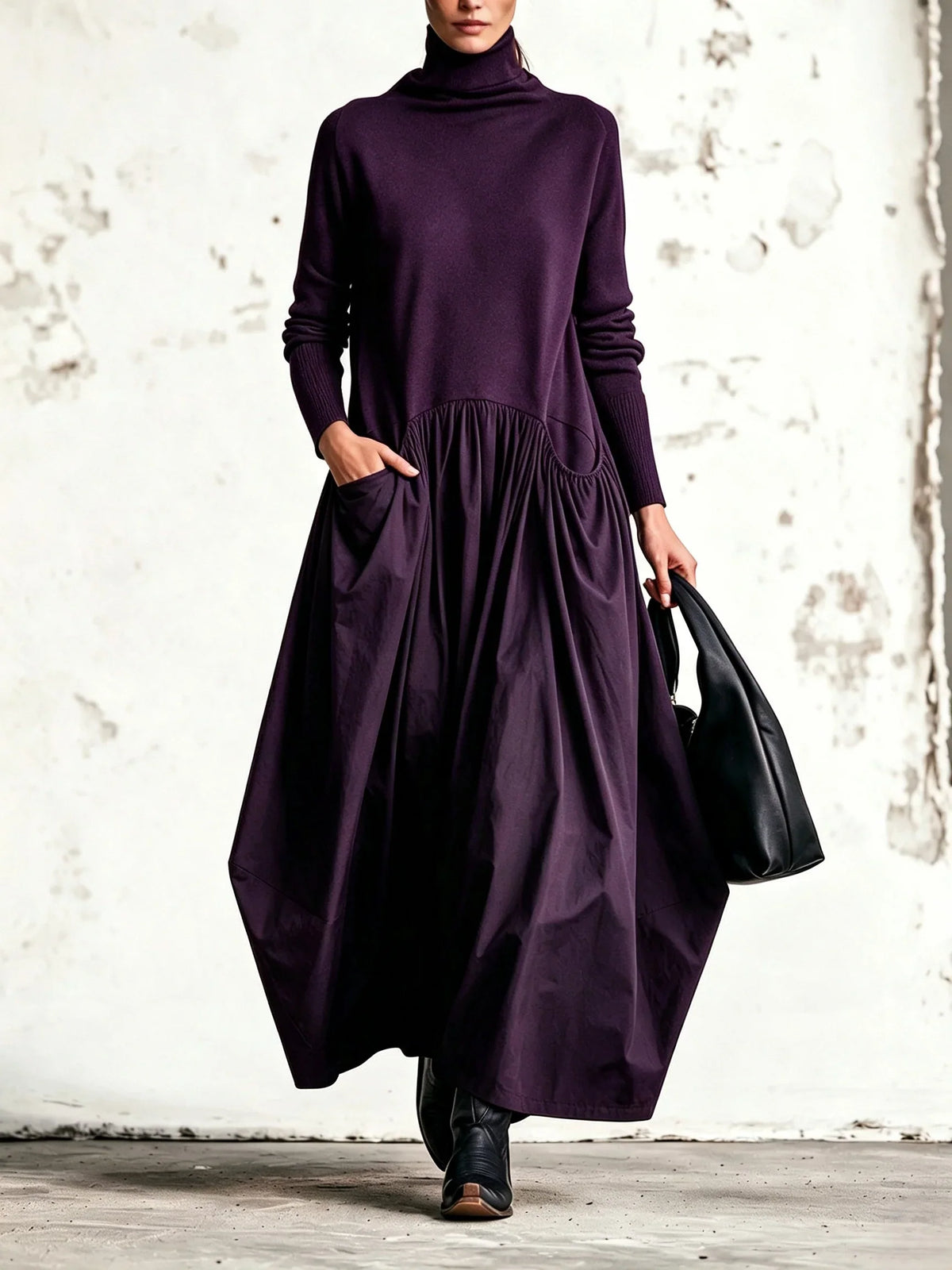 Adèle | Vestido Maxi de Cuello Vuelto con Cintura Caída