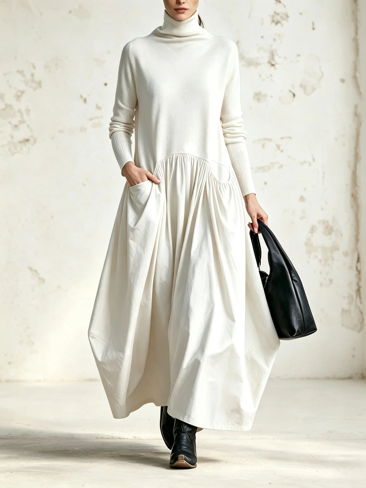 Adèle | Vestido Maxi de Cuello Vuelto con Cintura Caída