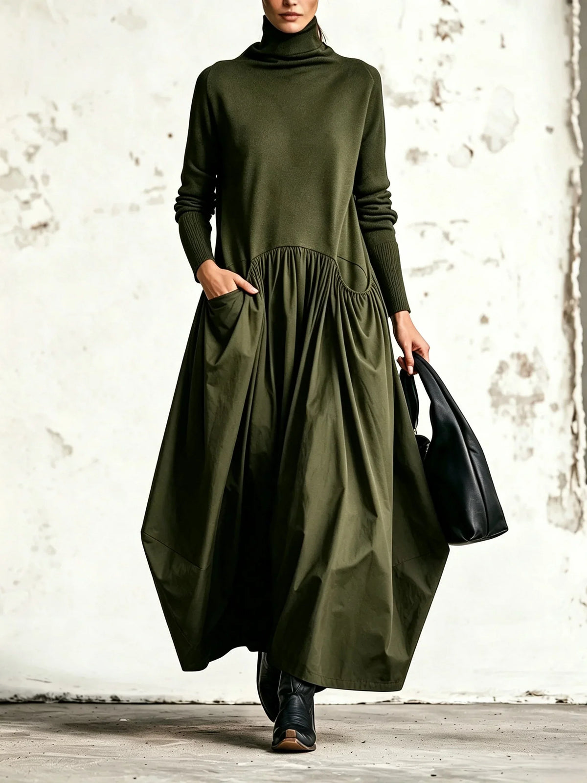 Adèle | Vestido Maxi de Cuello Vuelto con Cintura Caída