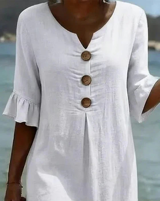 Vanesa™ | Vestido texturizado con mangas abullonadas y botones