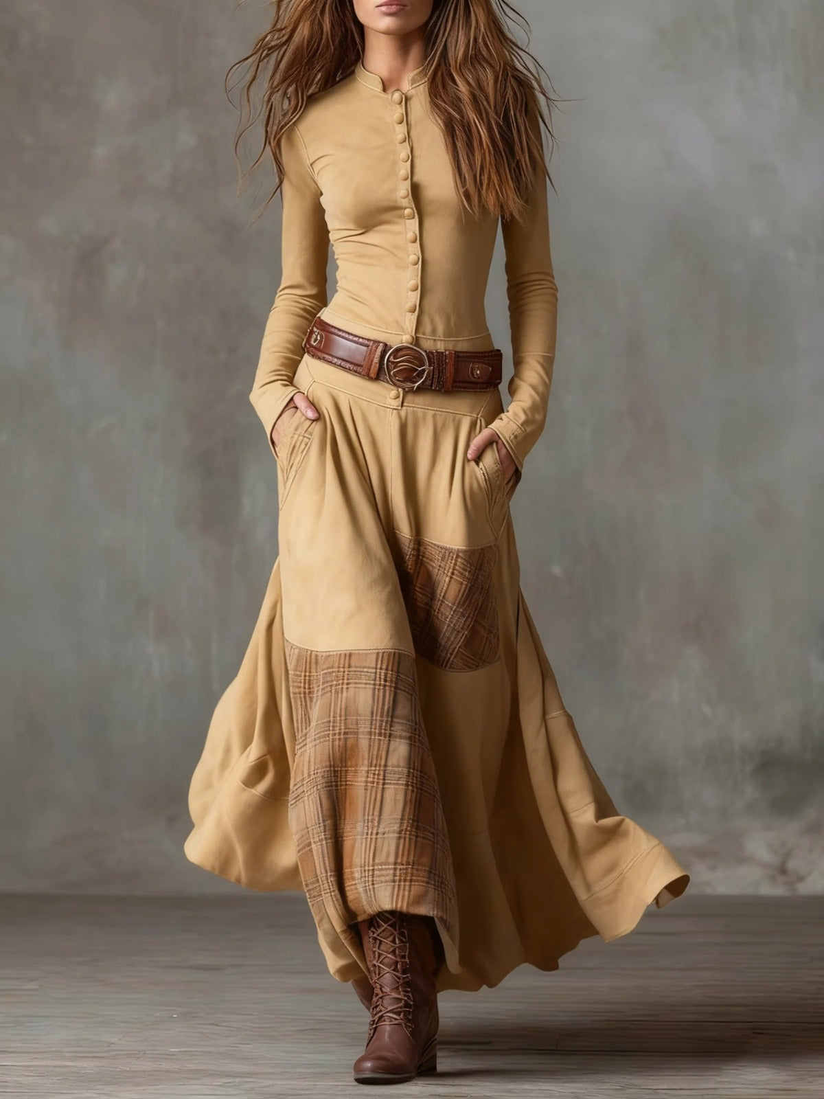 Livia – Maxi Vestido de Ante con Cinturón