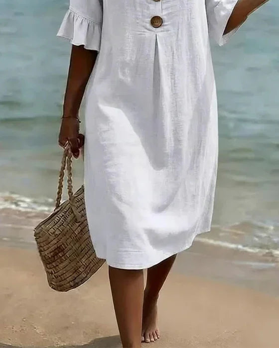 Vanesa™ | Vestido texturizado con mangas abullonadas y botones