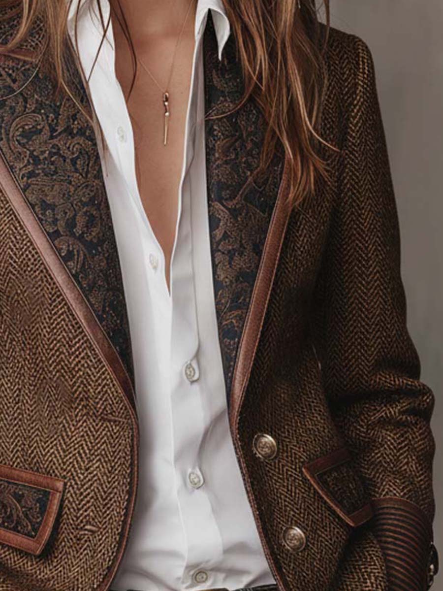 Gisèle | Blazer con Paneles y Estampado de Espiguilla