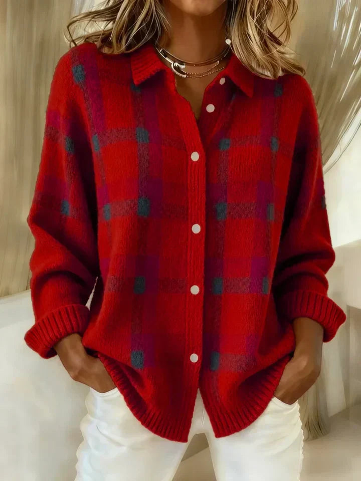 Victoria | Suéter Retro a Cuadros con Detalle de Contraste para un Look Casual