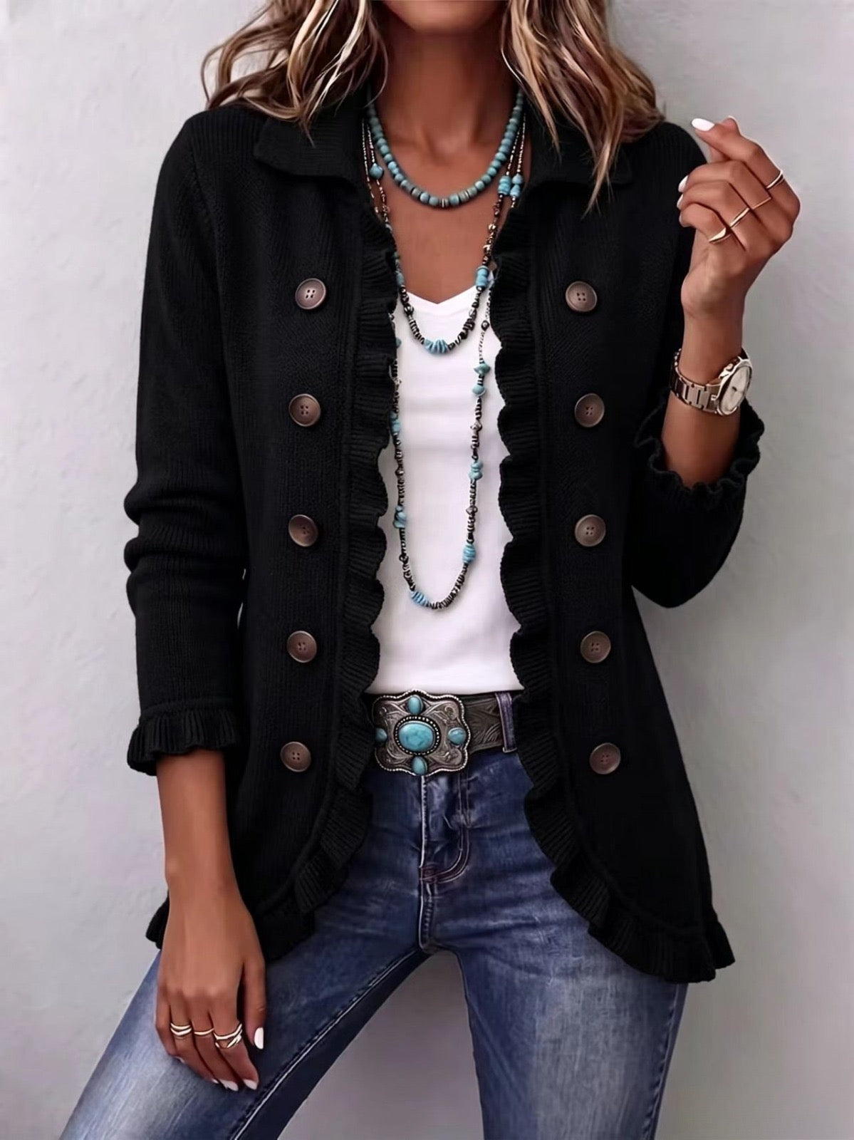 Elvira | Chaqueta de Punto Negro con Volantes