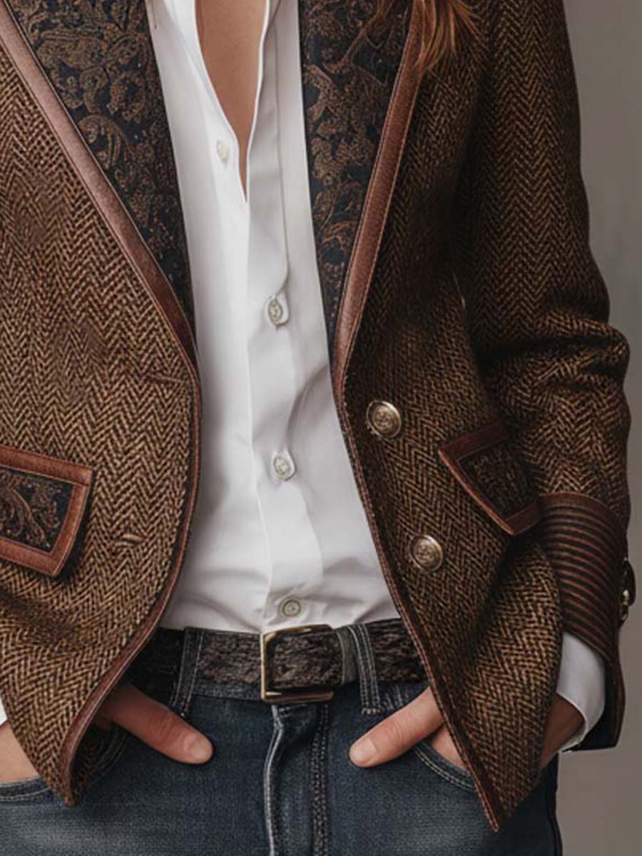 Gisèle | Blazer con Paneles y Estampado de Espiguilla
