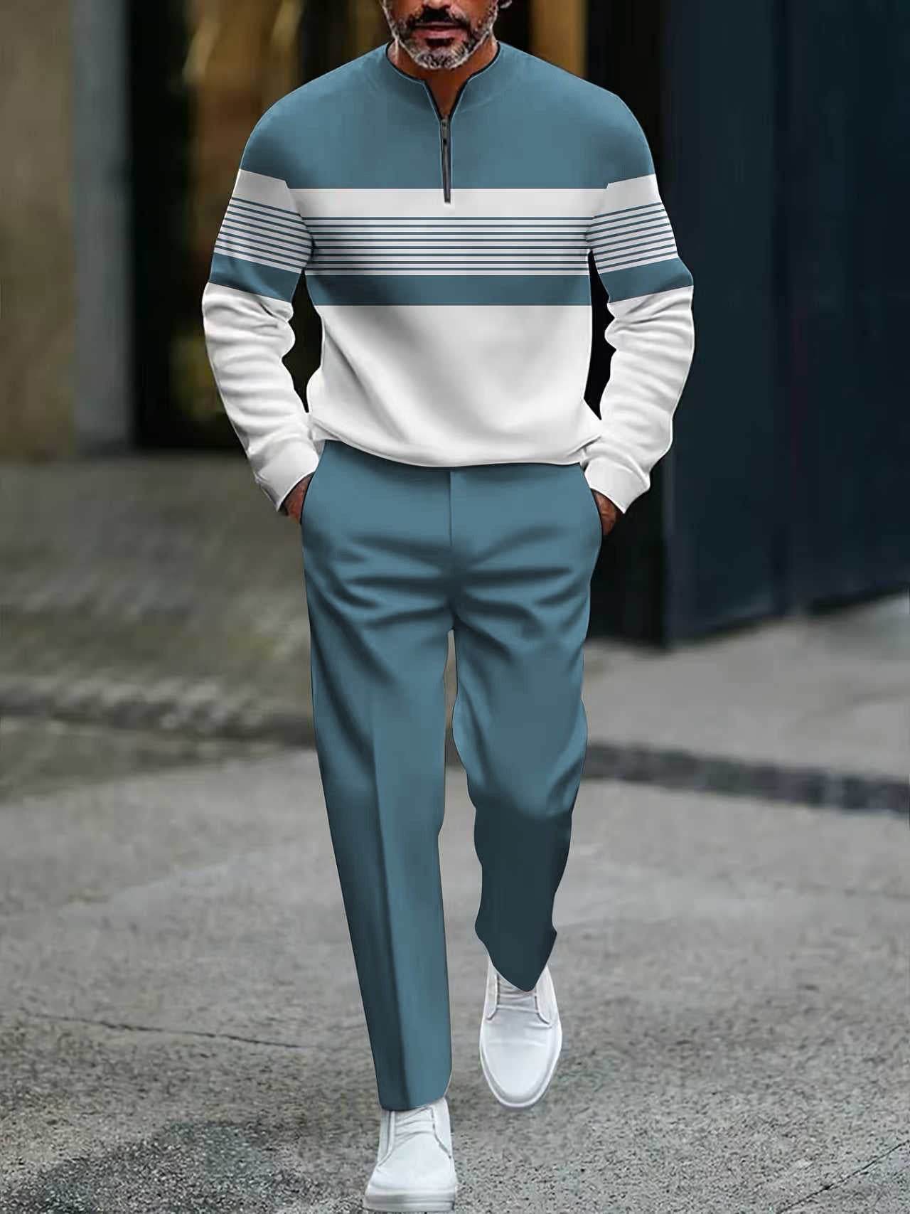 👕 ¡50% de descuento! 🔥 Conjunto para hombre con estampado gráfico – suéter y pantalón – estilo street casual, tela cómoda y combinación perfecta 👖