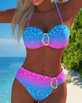 Traje de baño con cuello halter, estampado de leopardo y degradado