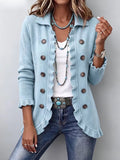 Consolata | Chaqueta de Punto Azul Empolvado con Volante