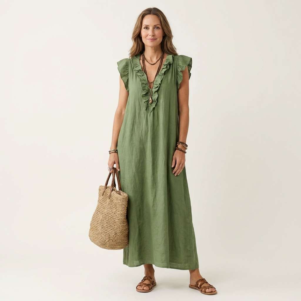 Josette | Vestido largo con escote en V de volantes