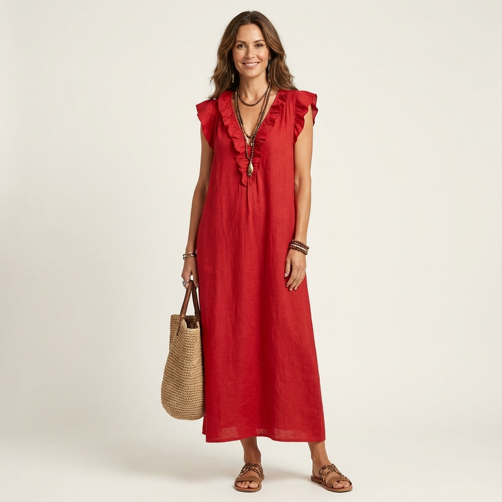 Josette | Vestido largo con escote en V de volantes
