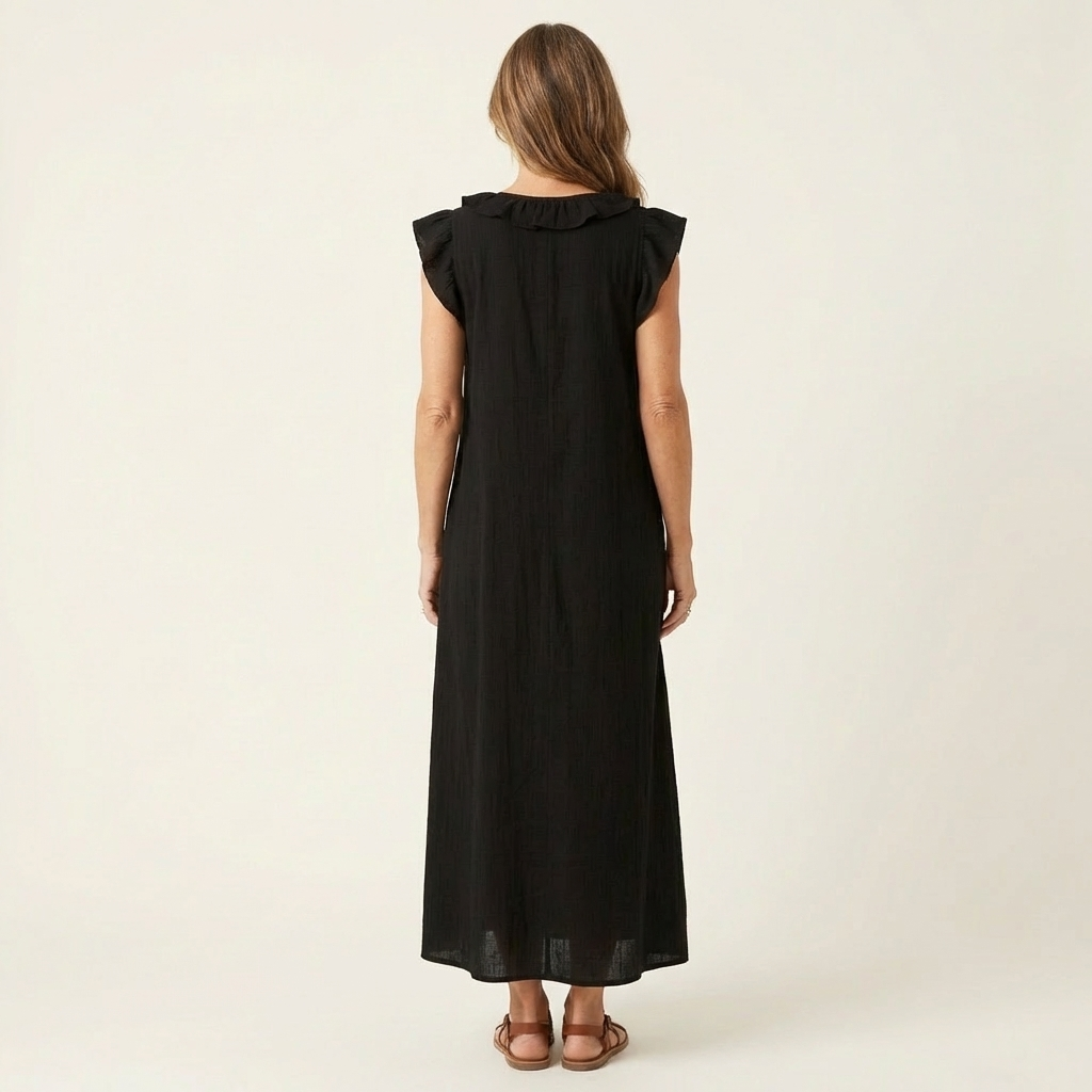 Josette | Vestido largo con escote en V de volantes