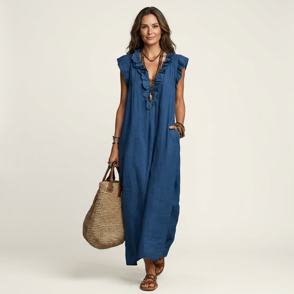 Josette | Vestido largo con escote en V de volantes