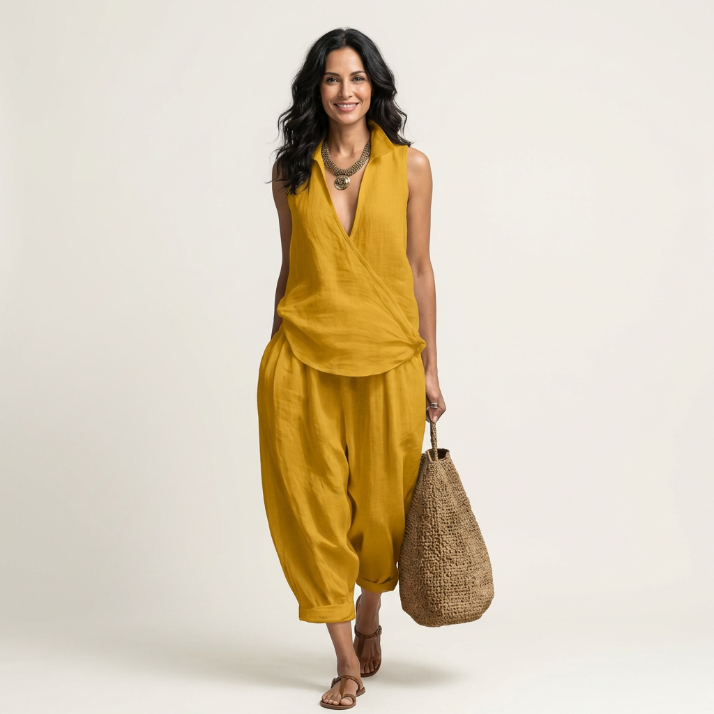 Twiila | Conjunto de top cruzado y pantalón ancho