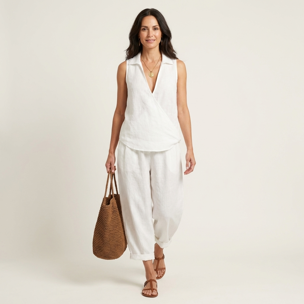 Twiila | Conjunto de top cruzado y pantalón ancho