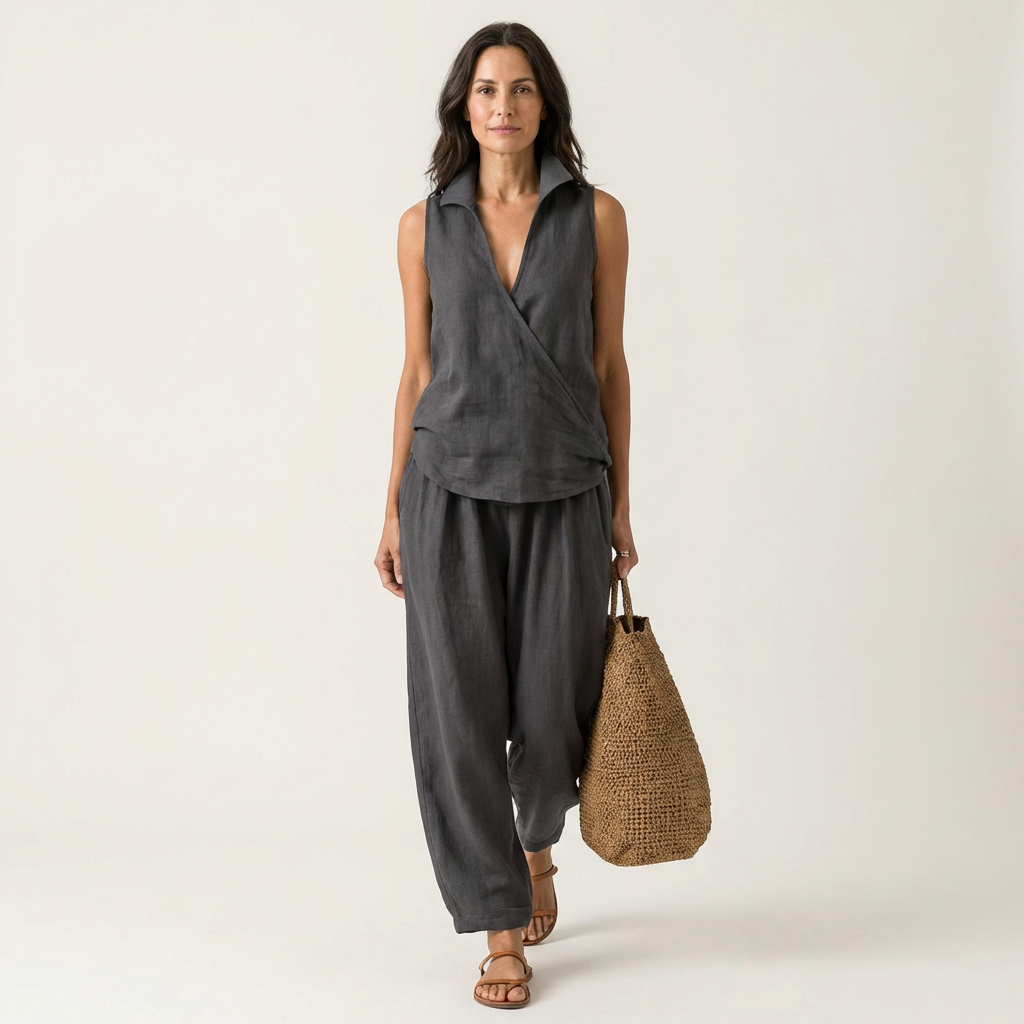 Twiila | Conjunto de top cruzado y pantalón ancho