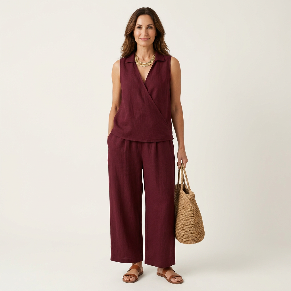 Twiila | Conjunto de top cruzado y pantalón ancho
