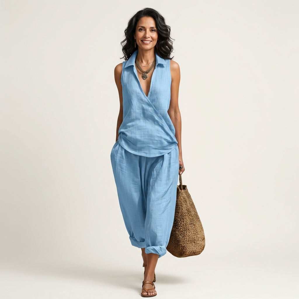 Twiila | Conjunto de top cruzado y pantalón ancho