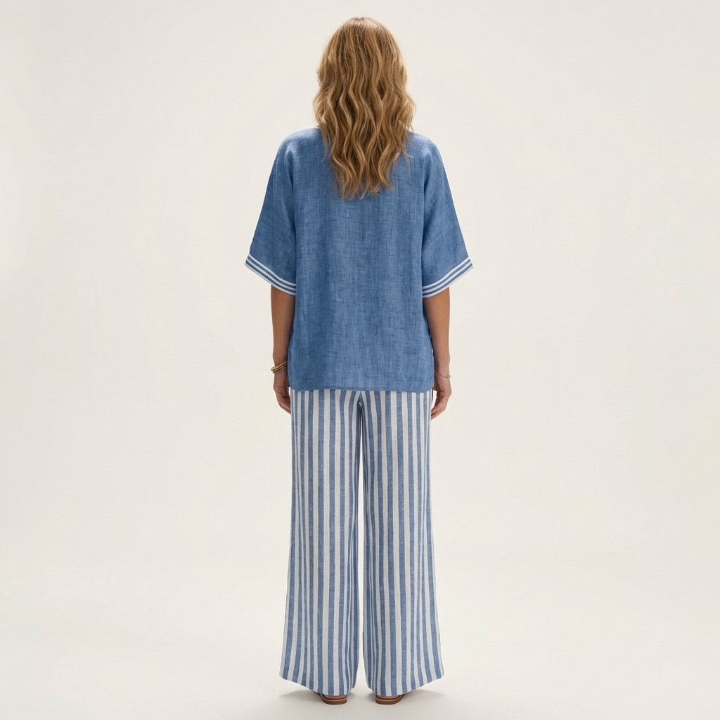 Juliana | Conjunto de top con ribete varsity y pantalón ancho a rayas