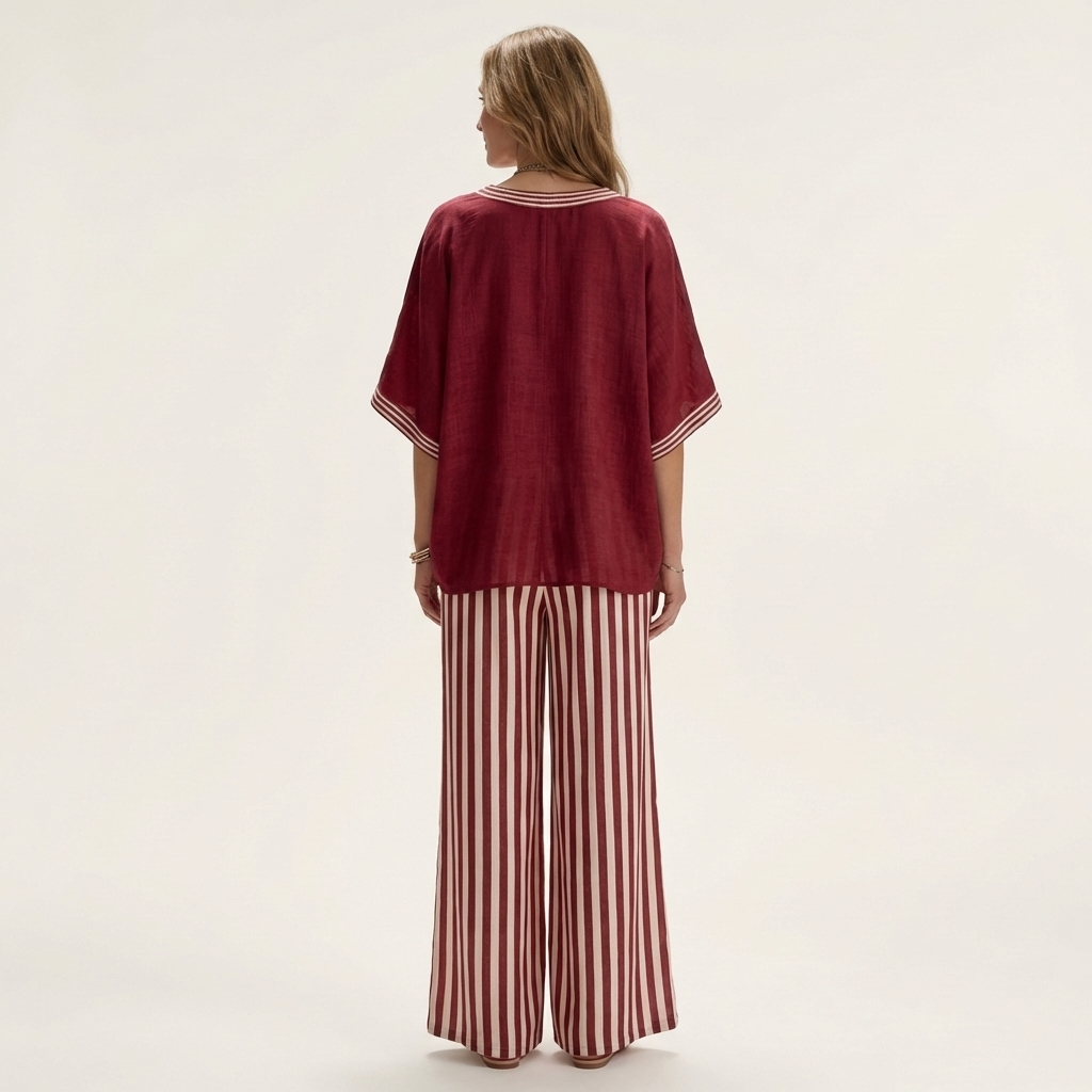 Juliana | Conjunto de top con ribete varsity y pantalón ancho a rayas