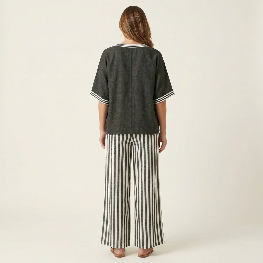 Juliana | Conjunto de top con ribete varsity y pantalón ancho a rayas