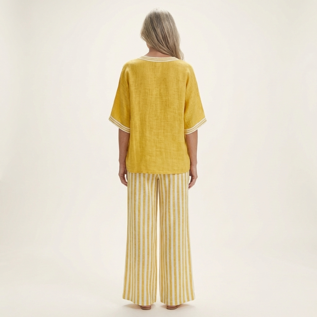 Juliana | Conjunto de top con ribete varsity y pantalón ancho a rayas