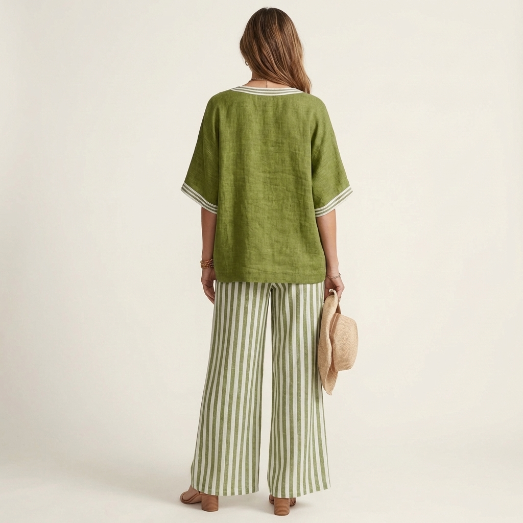 Juliana | Conjunto de top con ribete varsity y pantalón ancho a rayas