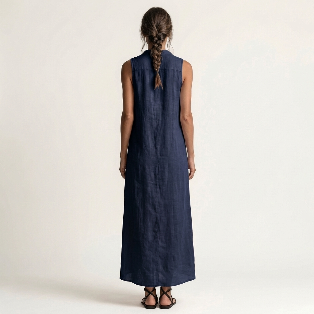 Mirabell | Vestido largo sin mangas con capucha y botonadura