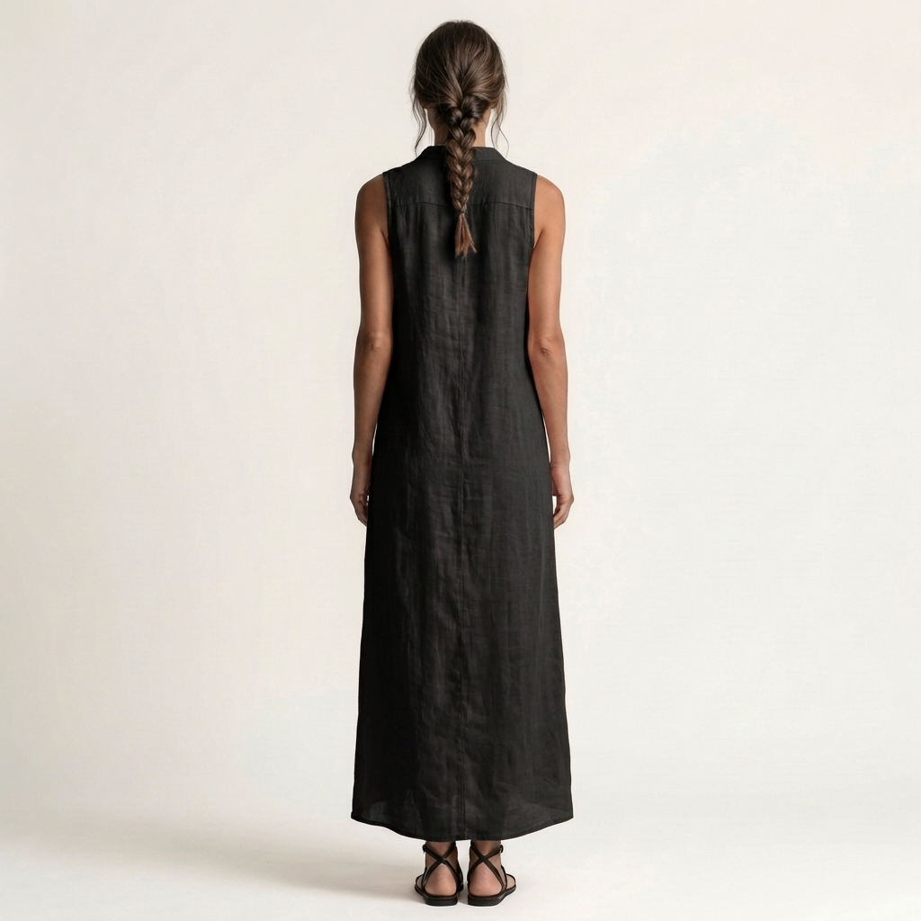 Mirabell | Vestido largo sin mangas con capucha y botonadura