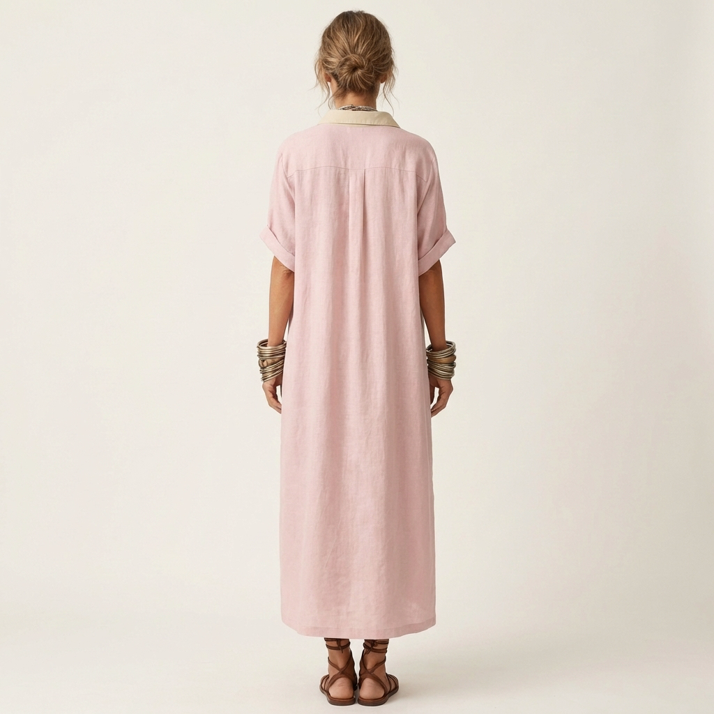 Kamira | Vestido camisero largo de manga corta con cuello en contraste
