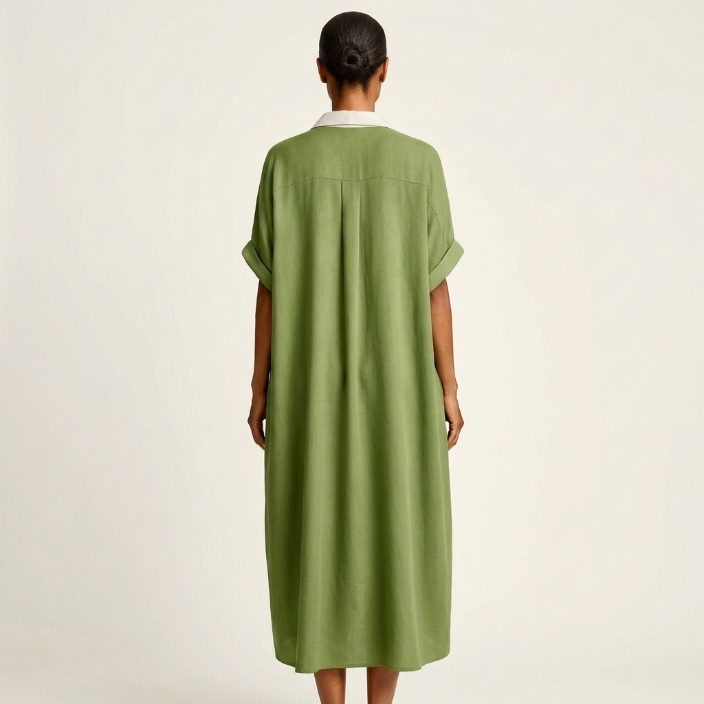 Kamira | Vestido camisero largo de manga corta con cuello en contraste