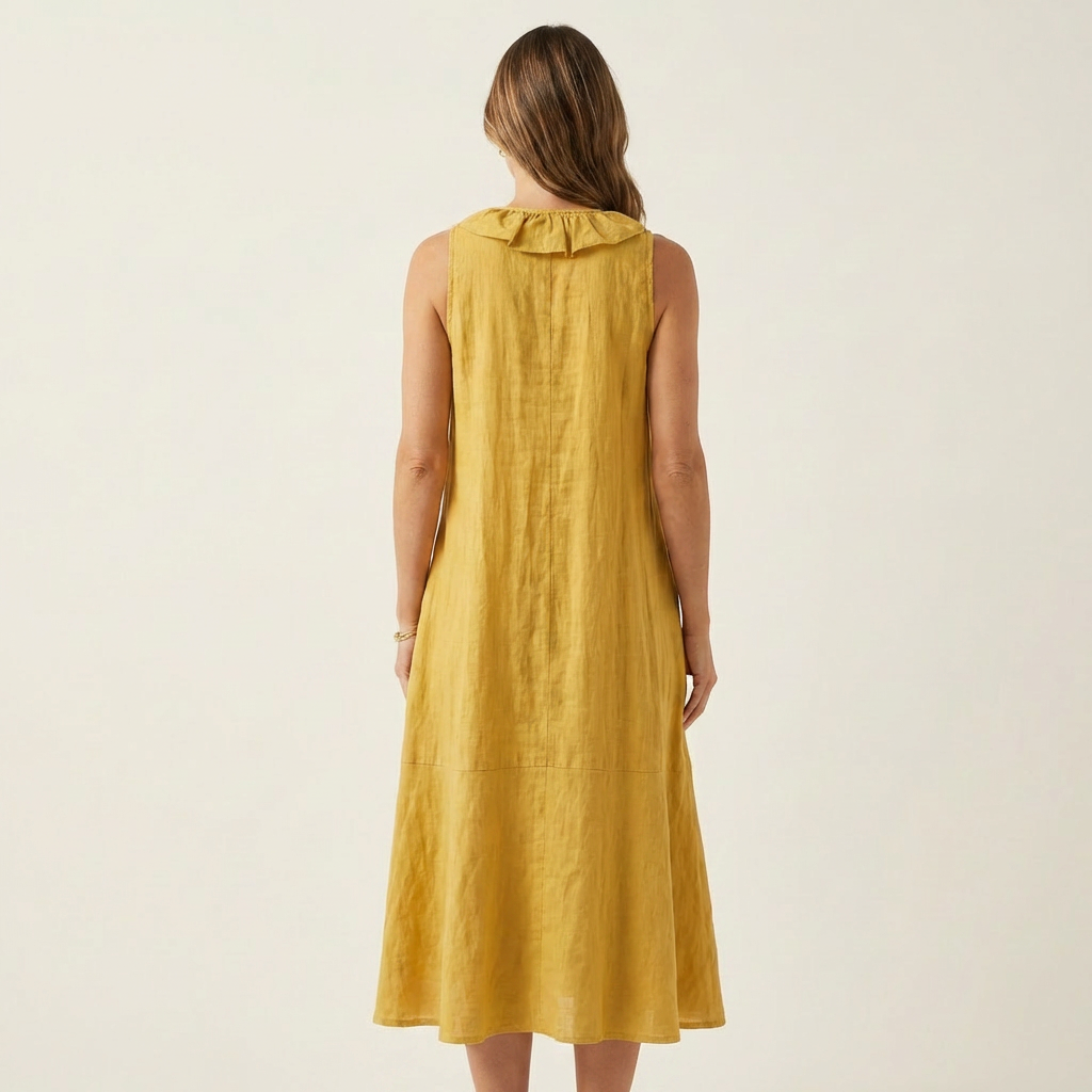 Vicky | Vestido largo sin mangas con escote en V y volante frontal