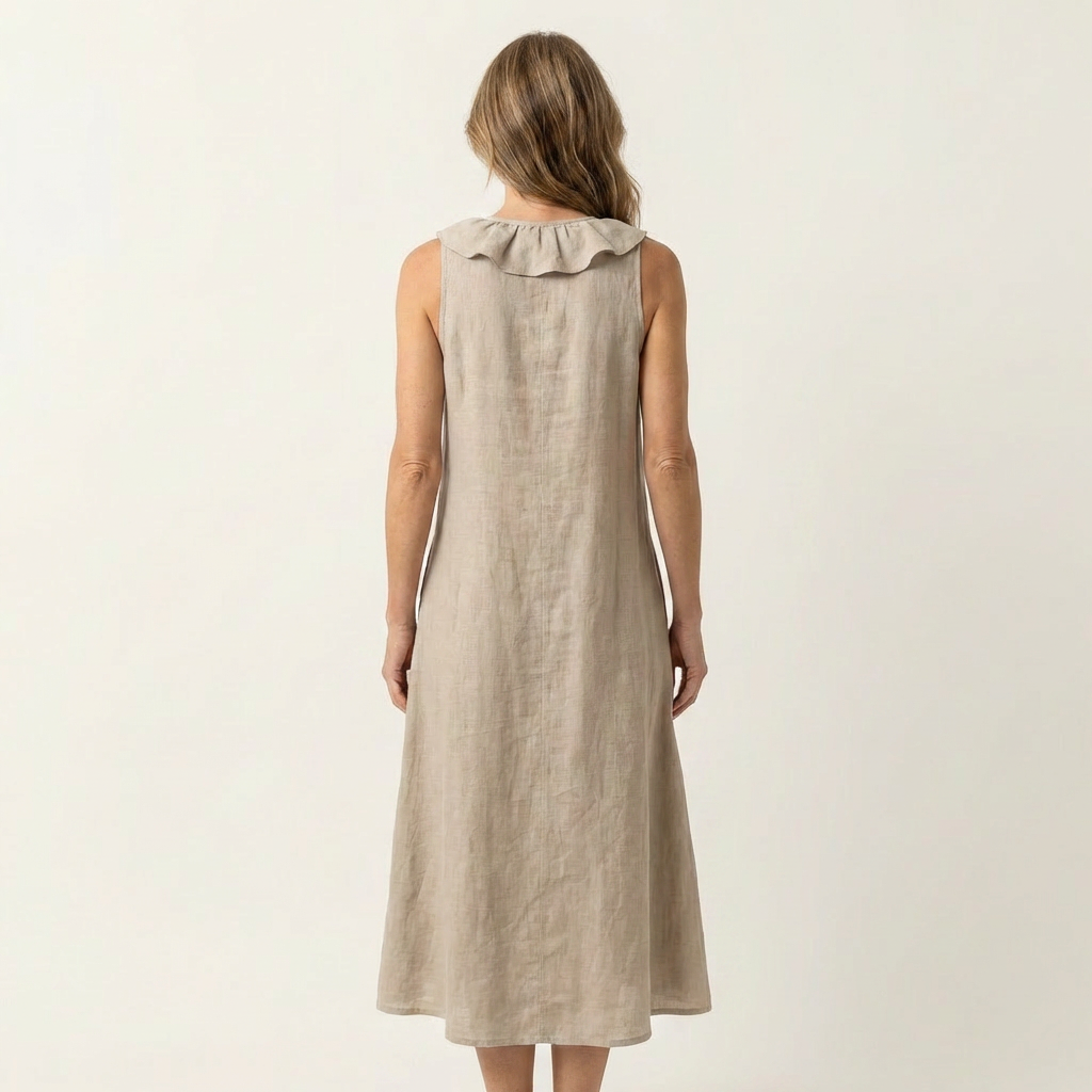 Vicky | Vestido largo sin mangas con escote en V y volante frontal