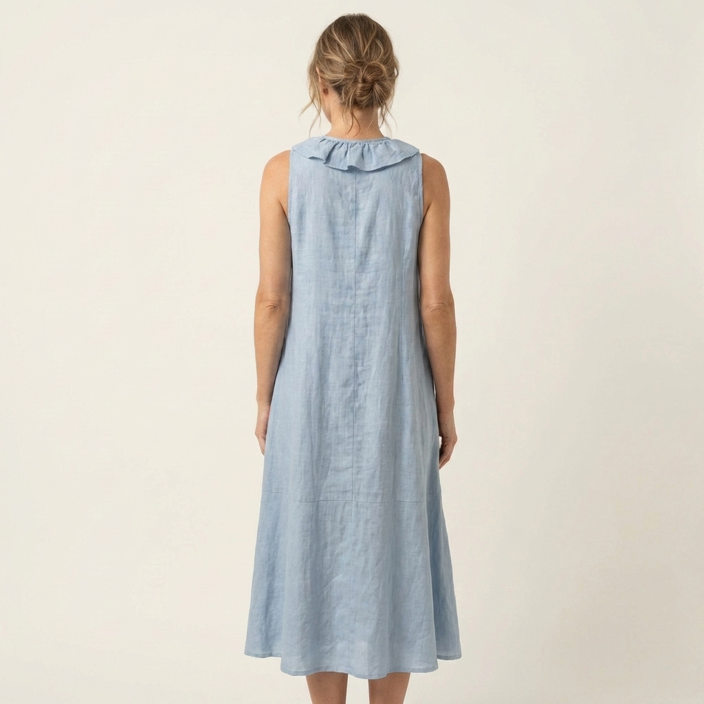Vicky | Vestido largo sin mangas con escote en V y volante frontal