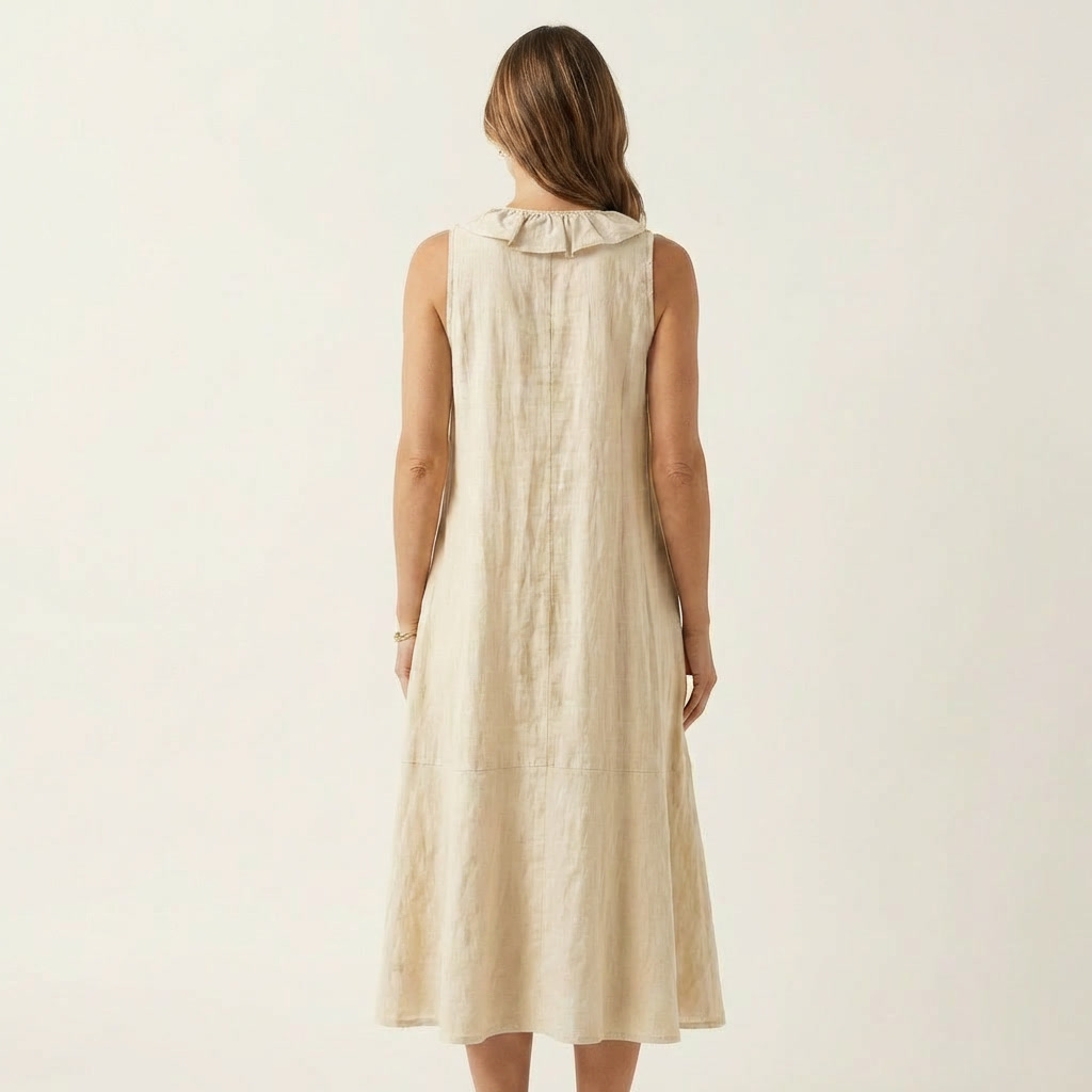 Vicky | Vestido largo sin mangas con escote en V y volante frontal