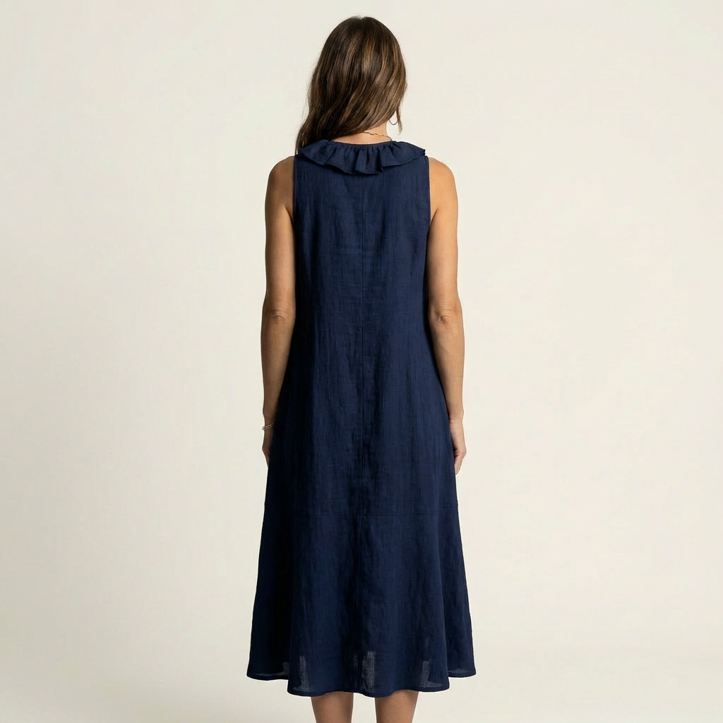 Vicky | Vestido largo sin mangas con escote en V y volante frontal