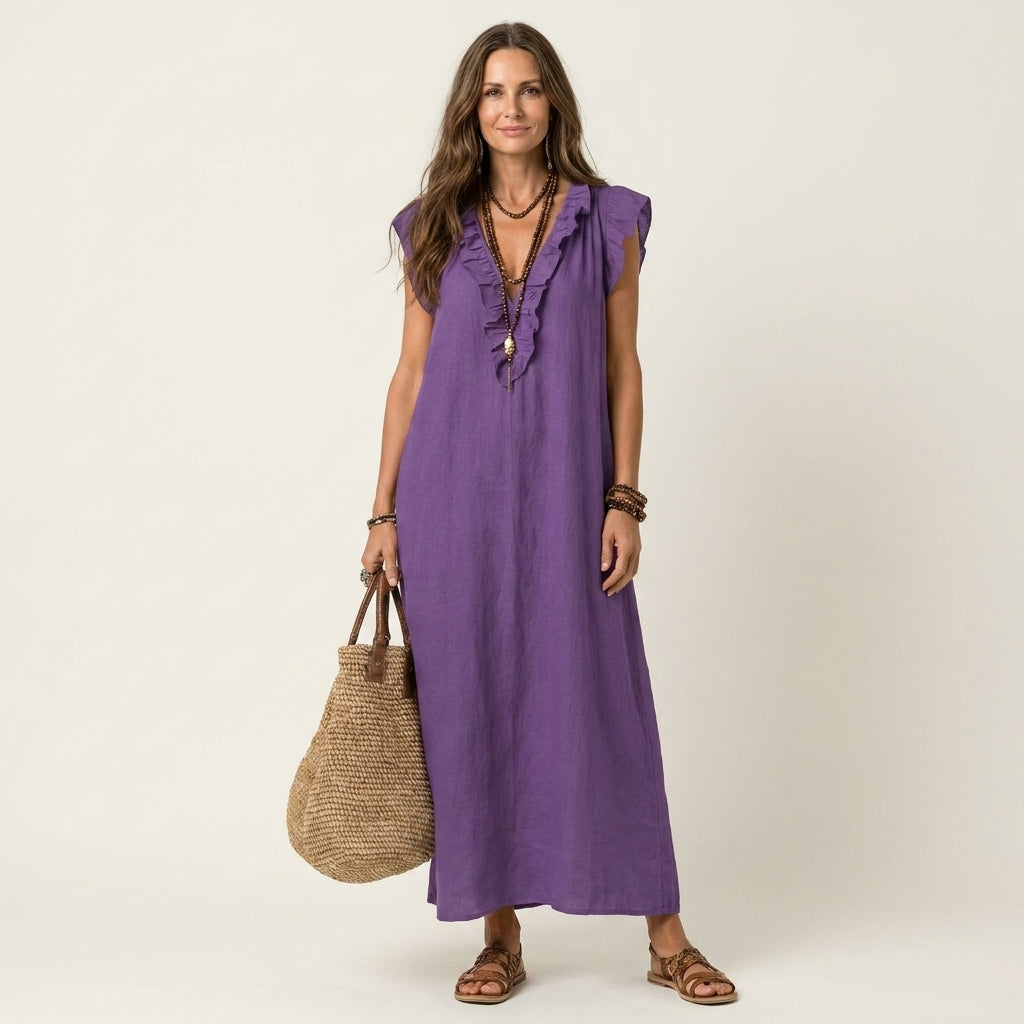 Josette | Vestido largo con escote en V de volantes