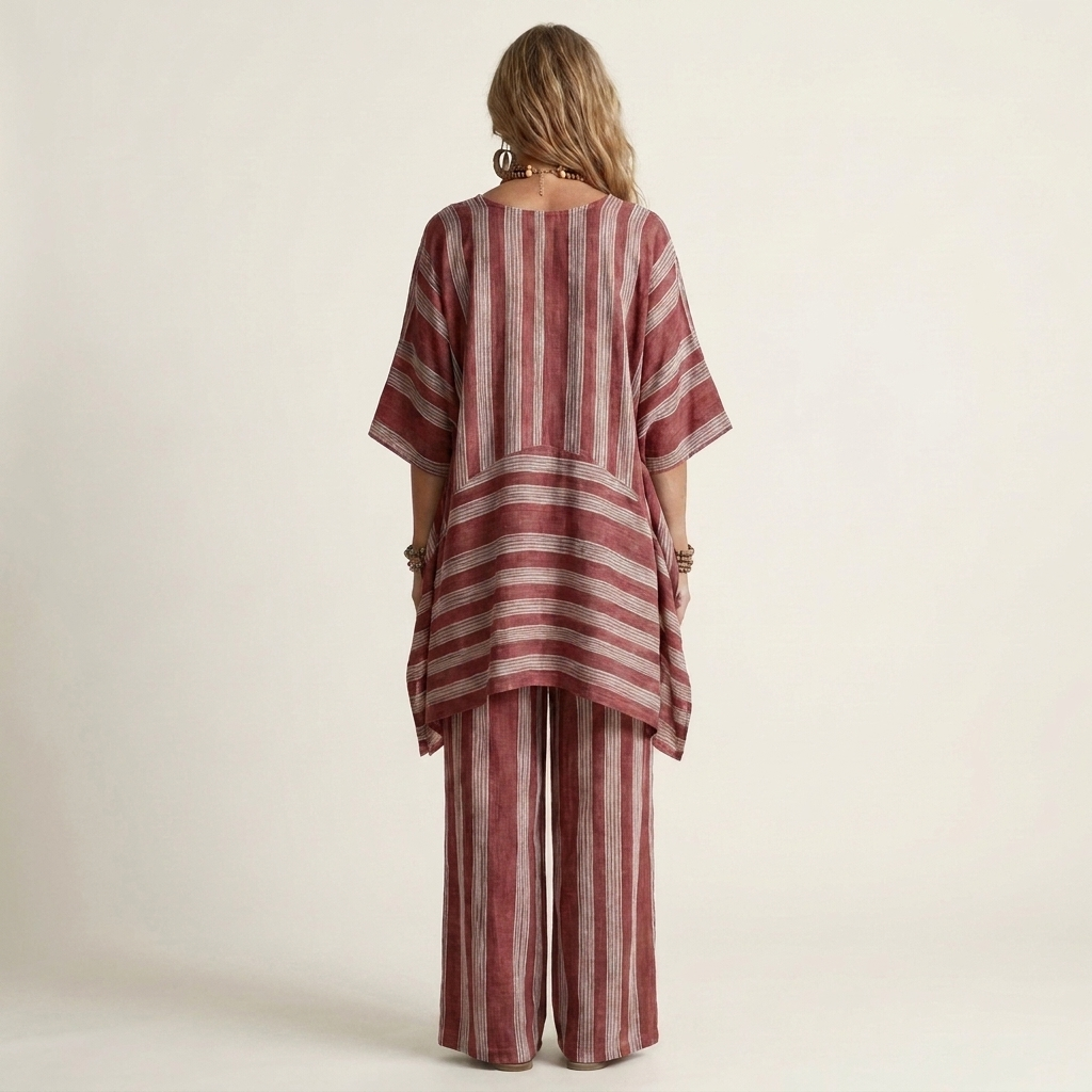 Kiara | Conjunto de dos piezas de algodón y lino a rayas