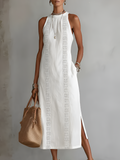 Jimena | Vestido Midi en Lino con Cuello Mao