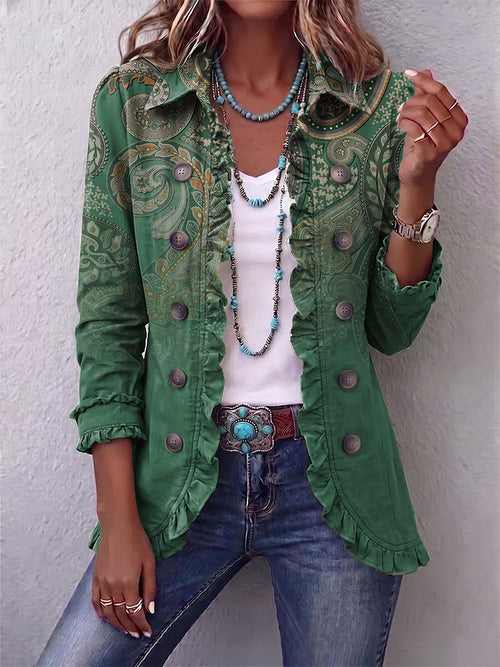 Addolorata | Chaqueta Estampado Cachemira Verde con Volante