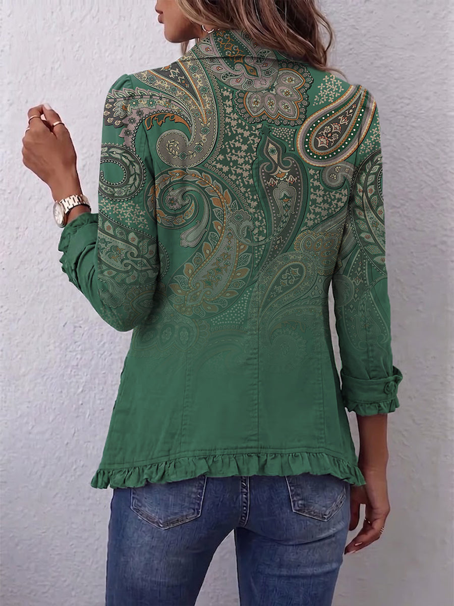 Addolorata | Chaqueta Estampado Cachemira Verde con Volante