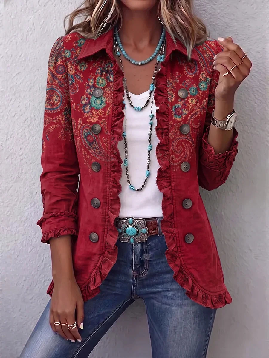 Fayrene™ | Chaqueta bohemia con volantes y estampado paisley