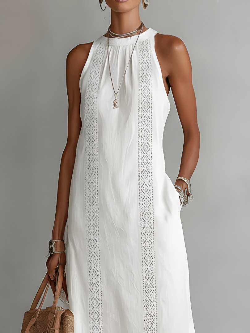 Jimena | Vestido Midi en Lino con Cuello Mao