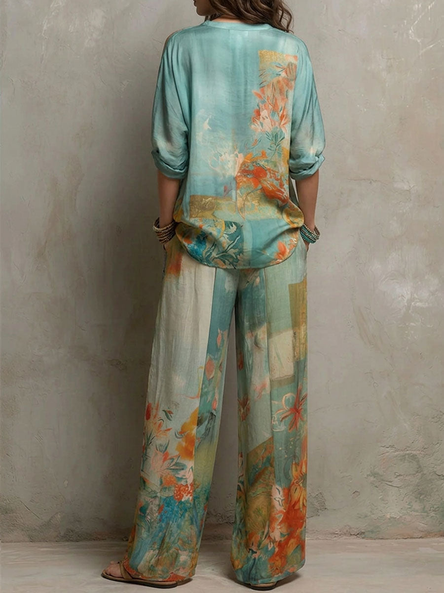 Chiara | Conjunto elegante de estampado floral con pantalón ancho