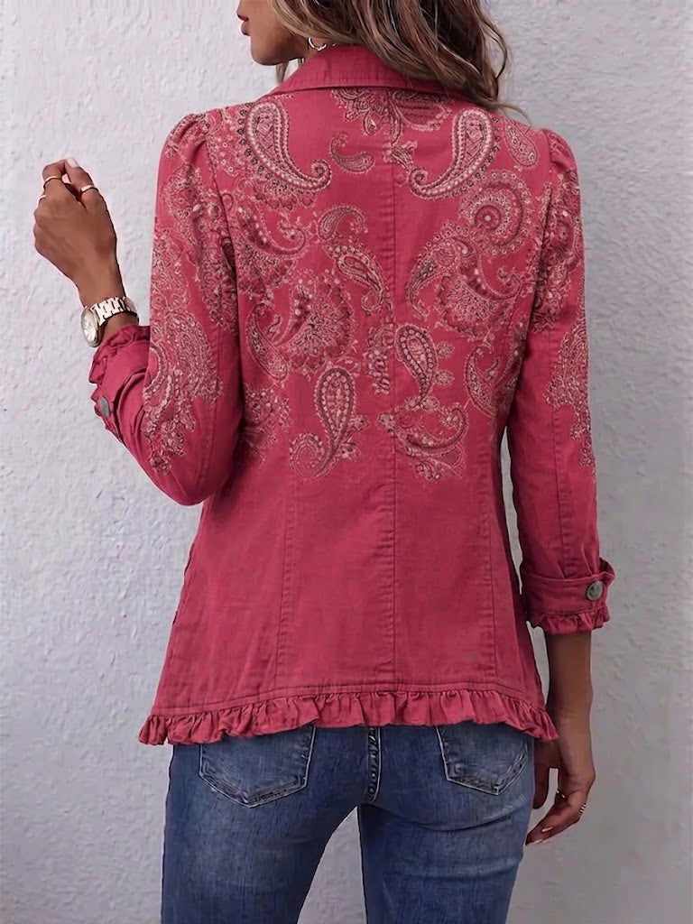 Agnese | Chaqueta Estampado Cachemira Rosa con Volante