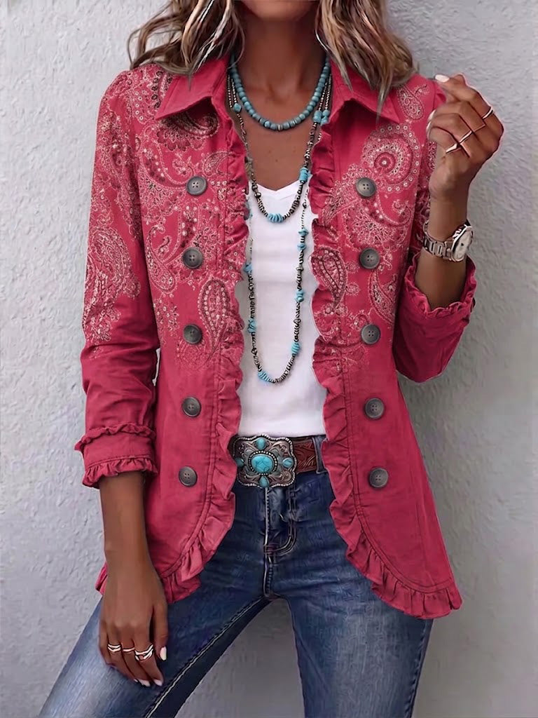 Agnese | Chaqueta Estampado Cachemira Rosa con Volante