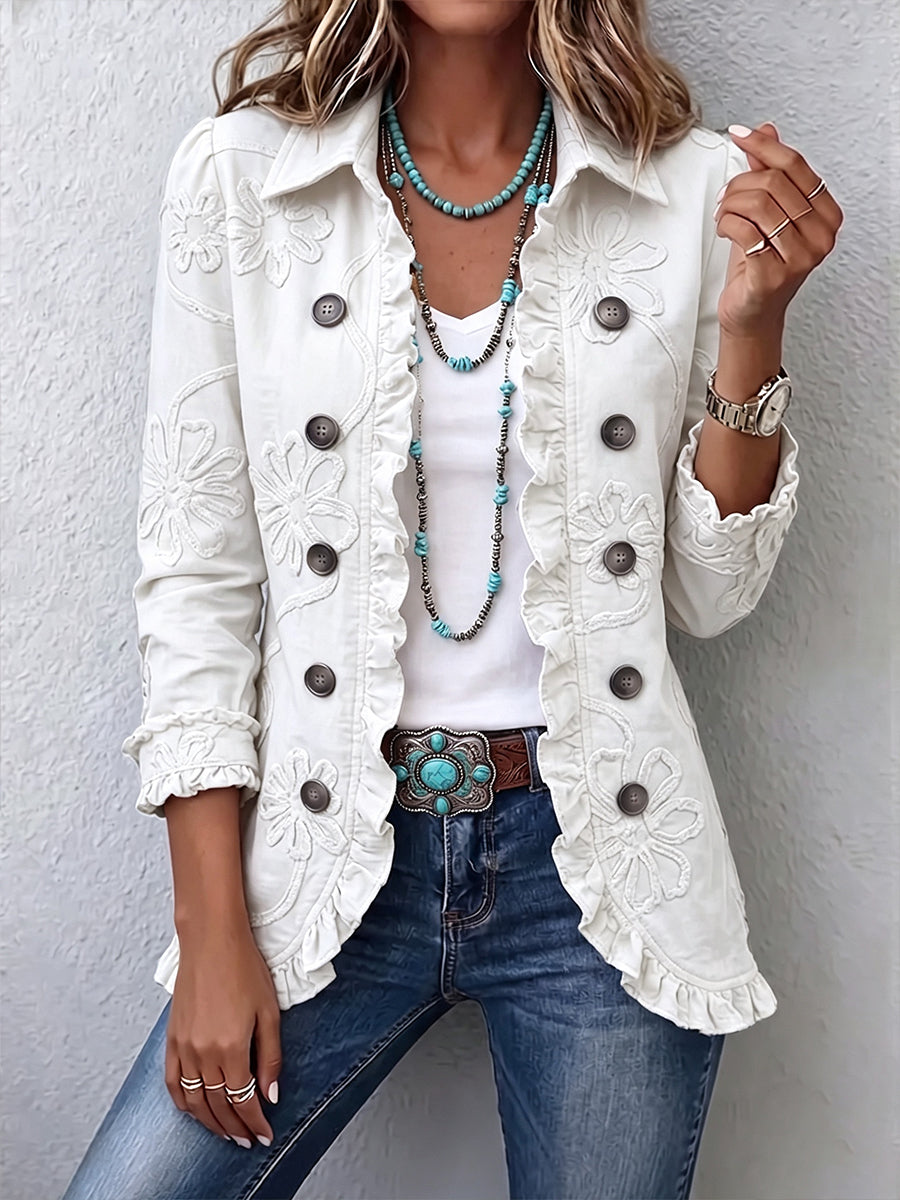 Concetta | Chaqueta Bordada Marfil con Volante