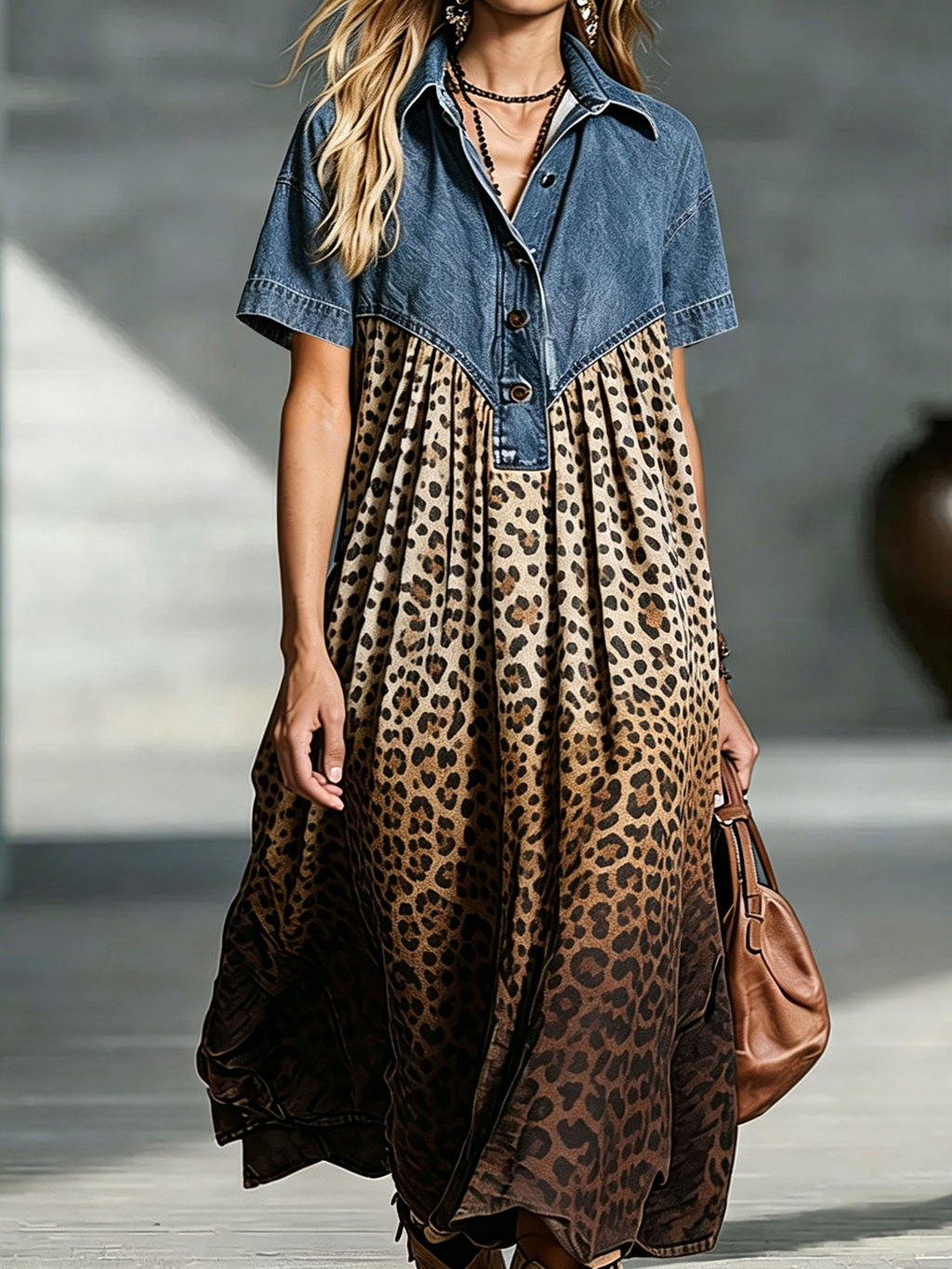 Vestido midi con estampado de leopardo