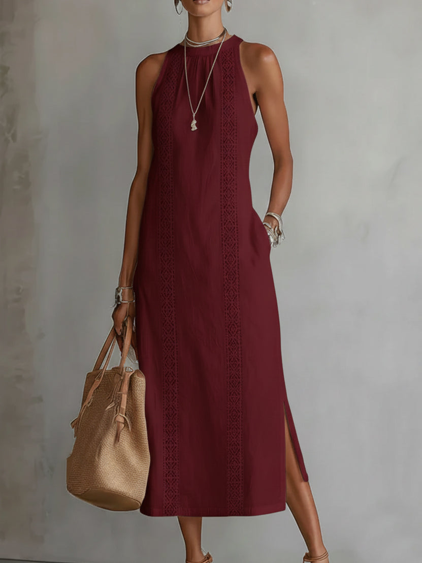 Jimena | Vestido Midi en Lino con Cuello Mao